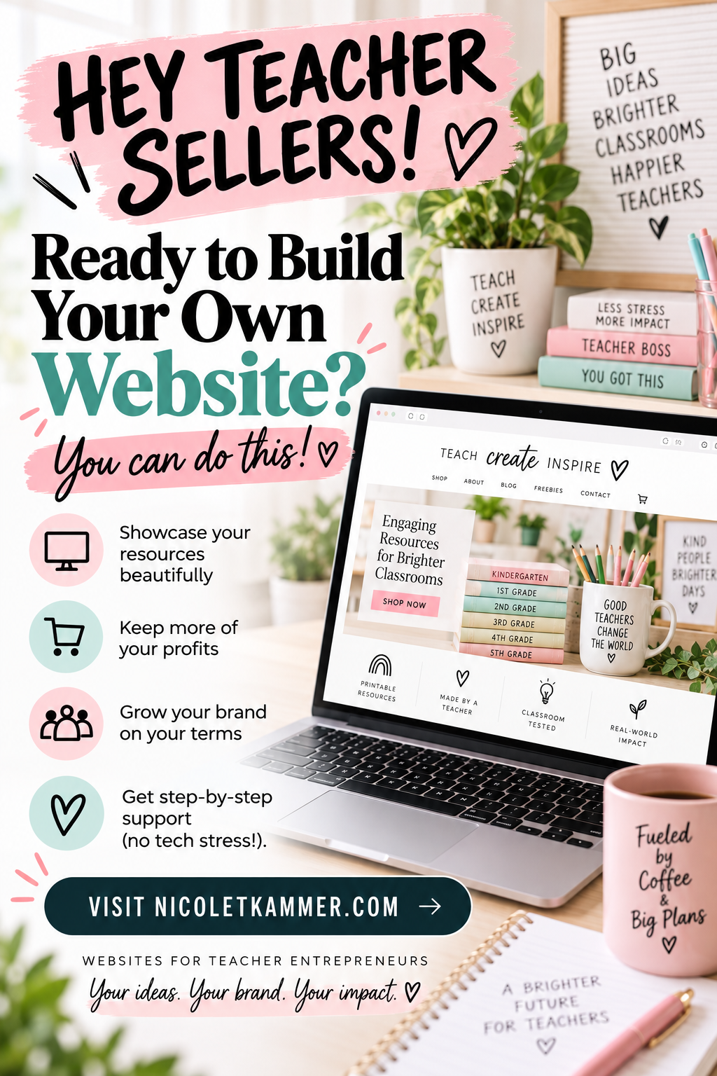 Hey Teacher Sellers! Ready to build your own website? You can do this. — websites for teacher entrepreneurs, from Nicole Kammer